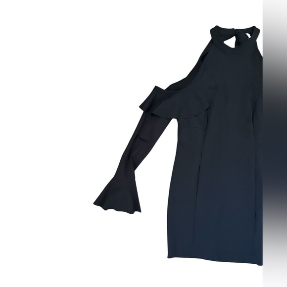 NEW FREE PEOPLE SWEET TALK LBD BLACK COLD SHOULDER RUFFLE MINI DRESS, Med - Picture 5 of 8